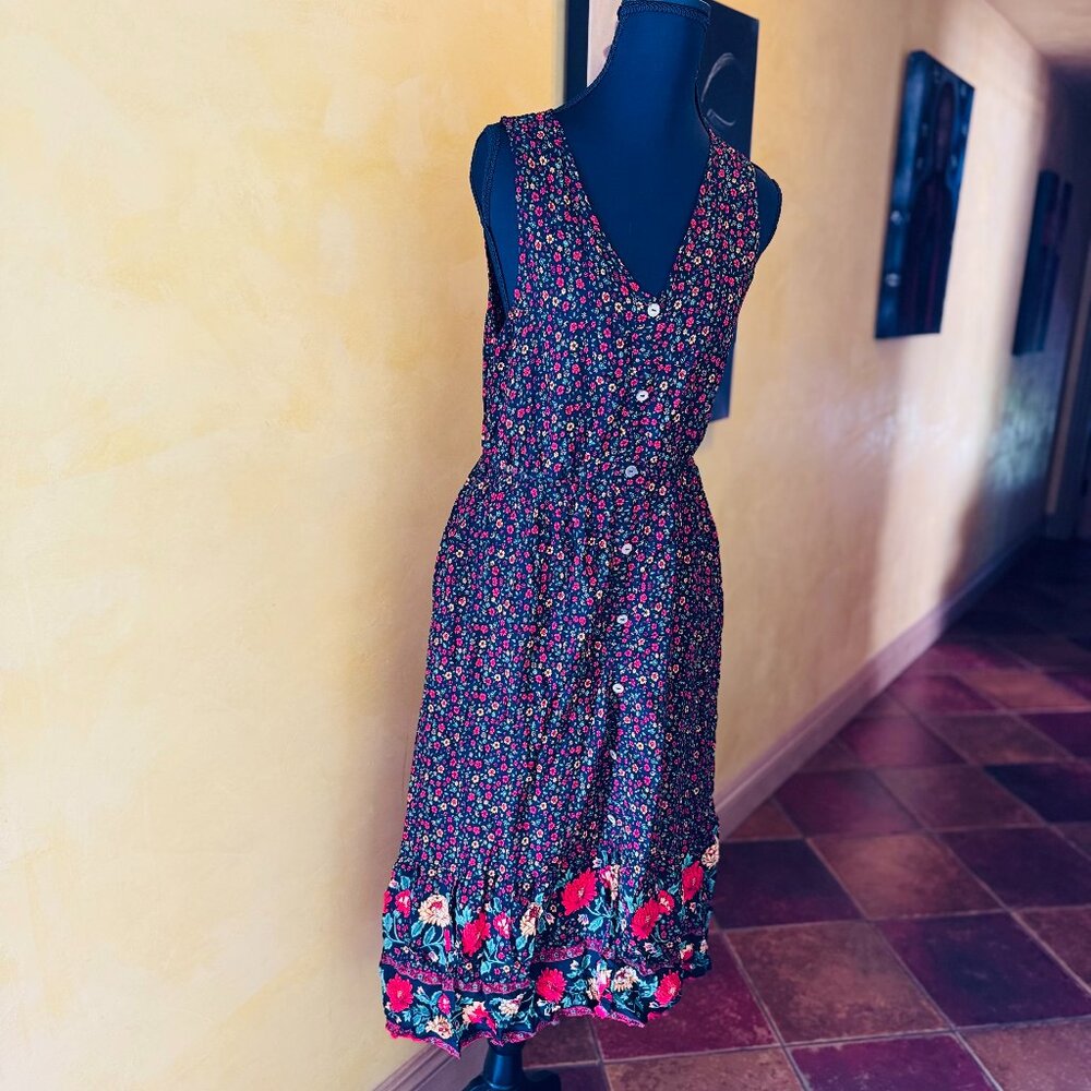 NWT! Brovave Black Floral Sleeveless Button-Front Midi Dress | Size S |